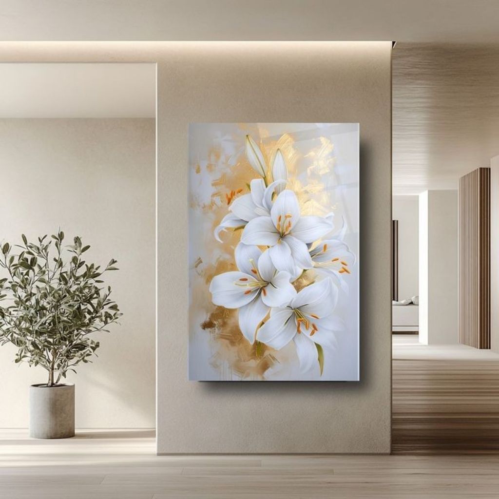 lukisan bertema bunga Lily putih modern dekorasi dinding