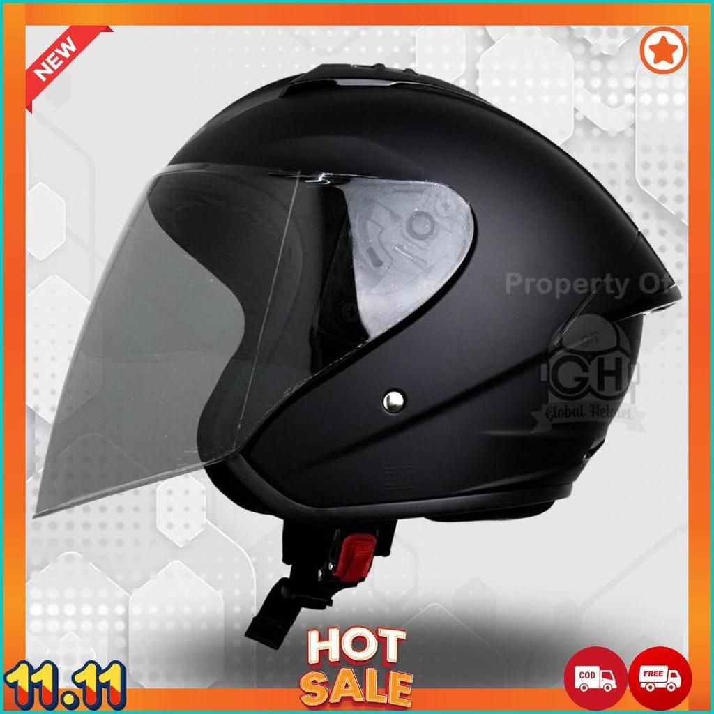 Helm Gm G1 Solid Black Doff Half Face Single Visor Sni Ori [H2]