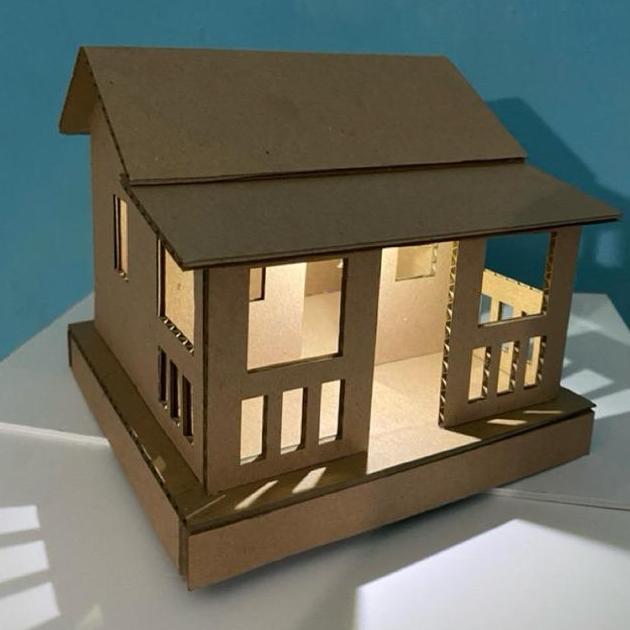 Miniatur rumah adat Betawi Rumah kebaya dari kardus dengan aksesoris lampu