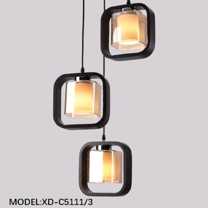 LAMPU GANTUNG HIAS MINIMALIS RUANG TAMU 3 LAMPU ELEGAN Kayu Besi