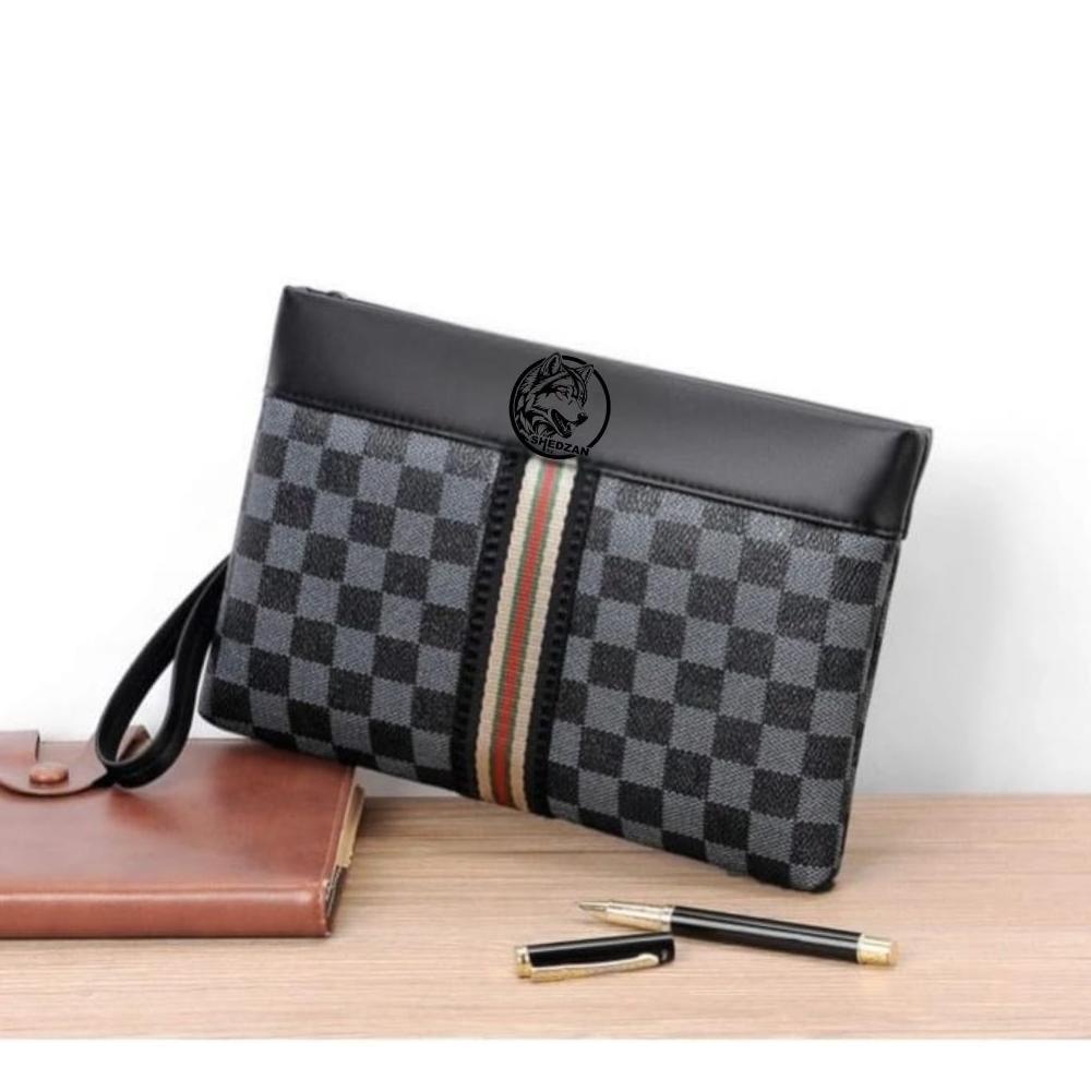 Original Handbag Pu Leather Webbing Etnik Polyester Glossy Motif Kotak-Kotak / Coklat / Clutch Bag T
