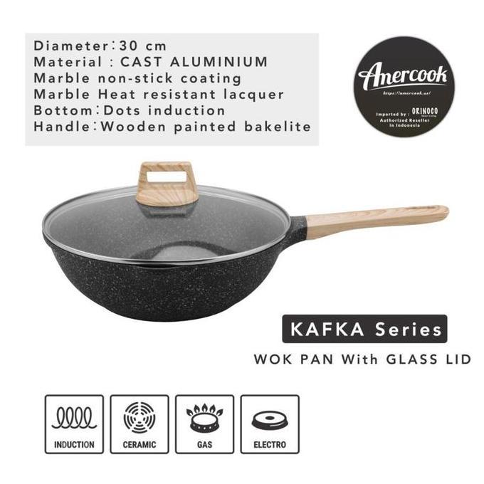 WAJAN PENGGORENGAN AMERCOOK WOK PAN CAST ALUMINIUM ANTI LENGKET 30CM