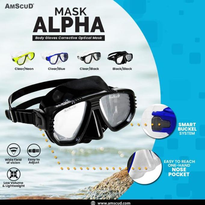 Paket Mask Amscud Alpha + 2Pcs Lensa Minus - Kacamata Diving Minus Dan Plus / Mask Lensa Minus Divin
