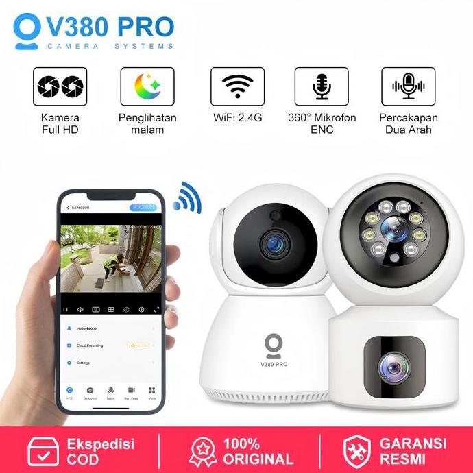 CCTV V380 PRO Kamera Kamera Cctv Kecil Terhubung Ke Hp Digital Resolusi Tinggi WiFi 2.4G 360 Mikrofo
