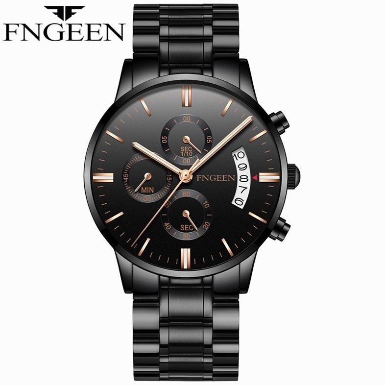 FNGEEN 5055 Jam Tangan Pria Anti Air Fashion Olahraga Stainless Steel Quartz Watch+Kotak Gratis
