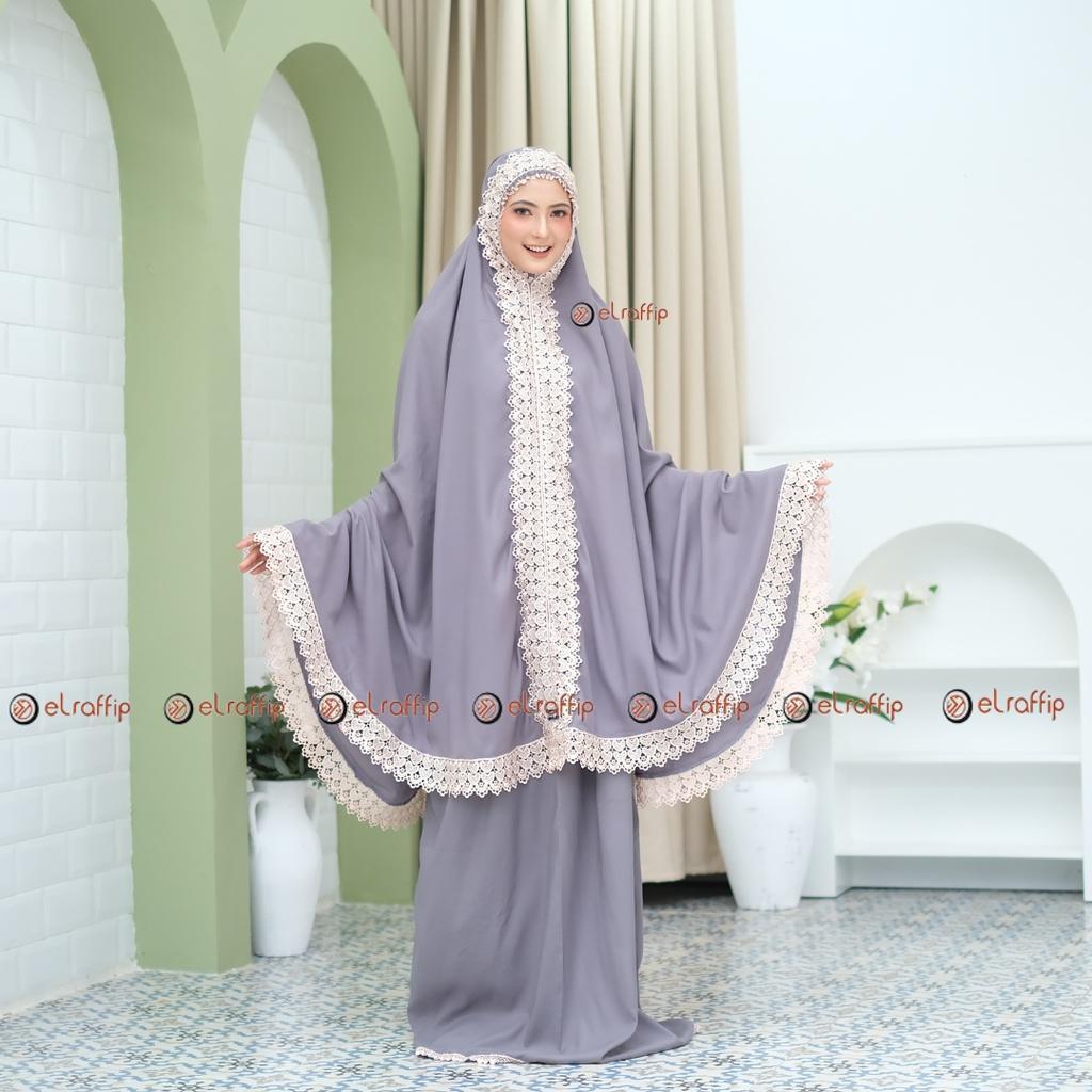 Elraffip-Mukena Dewasa Katun Polos Kombinasi Renda Bordir
