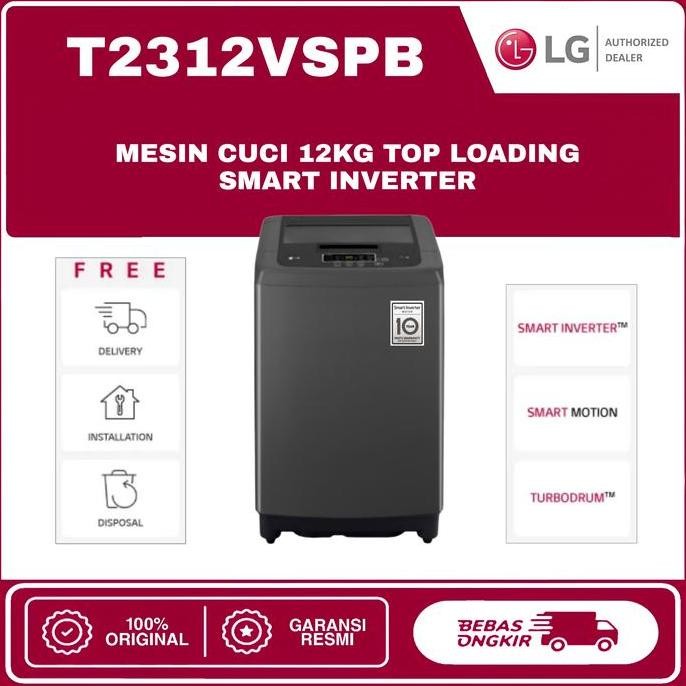 Promo Mesin Cuci LG T2312VSPB 1 Tabung Top Loading 12 Kg Smart Inverter 200W COD