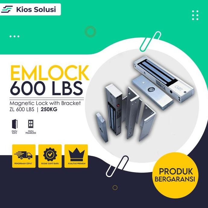MAGNETIC LOCK | EMLOCK + BRACKET ZL 600 LBS | EM LOCK 280 KG | MAGNETIC DOOR LOCK | UNTUK PINTU KAYU