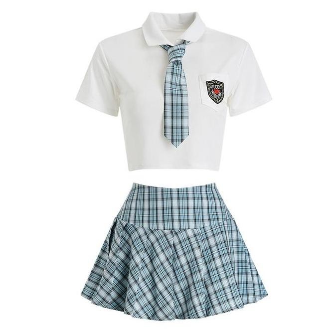 Promo MyladySeragam Sekolah Korea Biru Baju Uniform Setelan Student Dress Kotak-Kotak Blue Sama Dasi