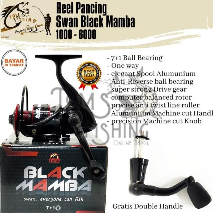 Reel Pancing Swan Black Mamba 1000-6000 (7+1Bearing) Bonus Handle - Toms Fishing