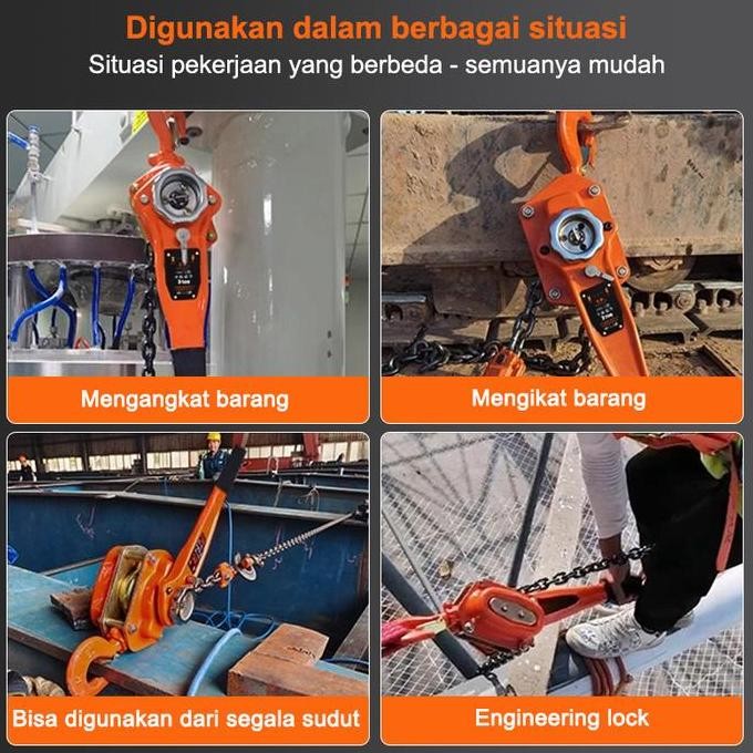 BEARERS- Kotrek Rantai Angkat Lever Hoist - 1t/2t 1.5M/3M Manual Lifting Crane untuk Bongkar Muat, B