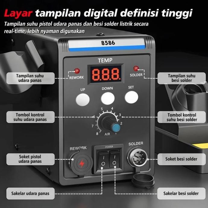BEARERS- Solder Blower Stasiun Solder Digital Display Hot Air Solder Blower Hot Air Blower Solder Be