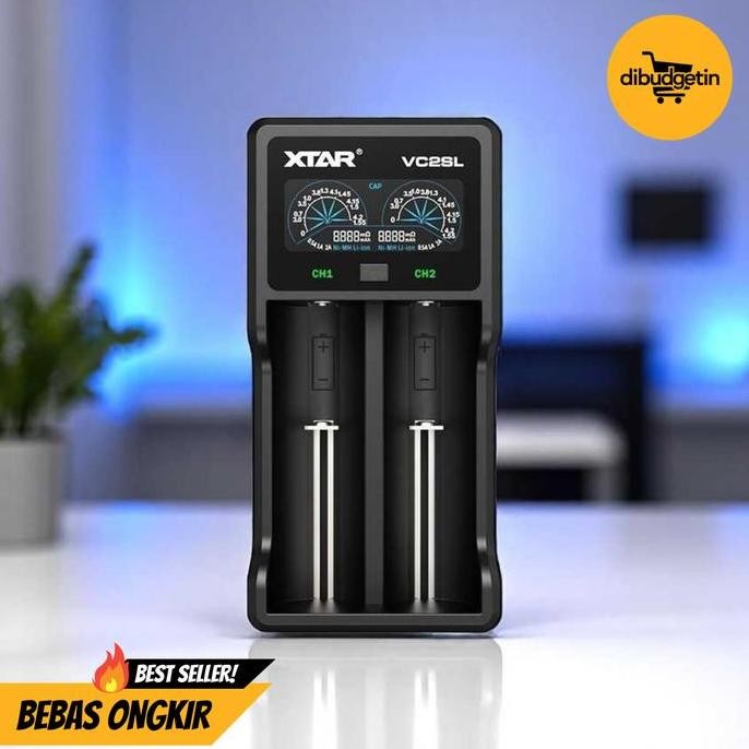 WALTER- XTAR Charger Baterai 2 Slot AA AAA 18650 Li-Ion Ni-MH LCD Power Bank - VC2SL