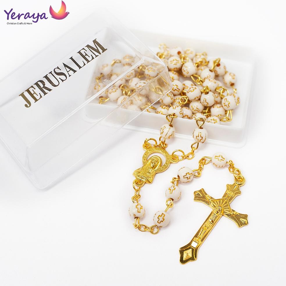 Rosario Classic Salib 6mm-Rosario Impor Souvenir Rosario Salib Katolik Kotak Jerusalem