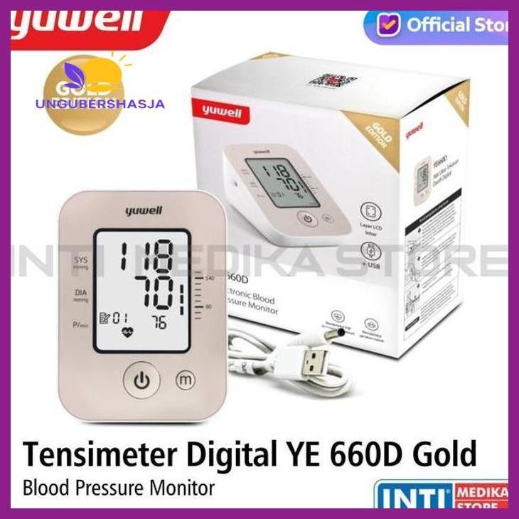 (ORIGINAL) YUWELL - TENSIMETER DIGITAL YE 660D GOLD TENSI PENGUKUR TEKANAN DARAH KESEHATAN PERLENGKA