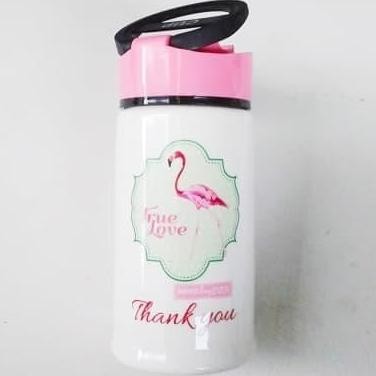 Home Line Botol Mug Tutup 400 cc Keramik Porselen Design Flaminggo