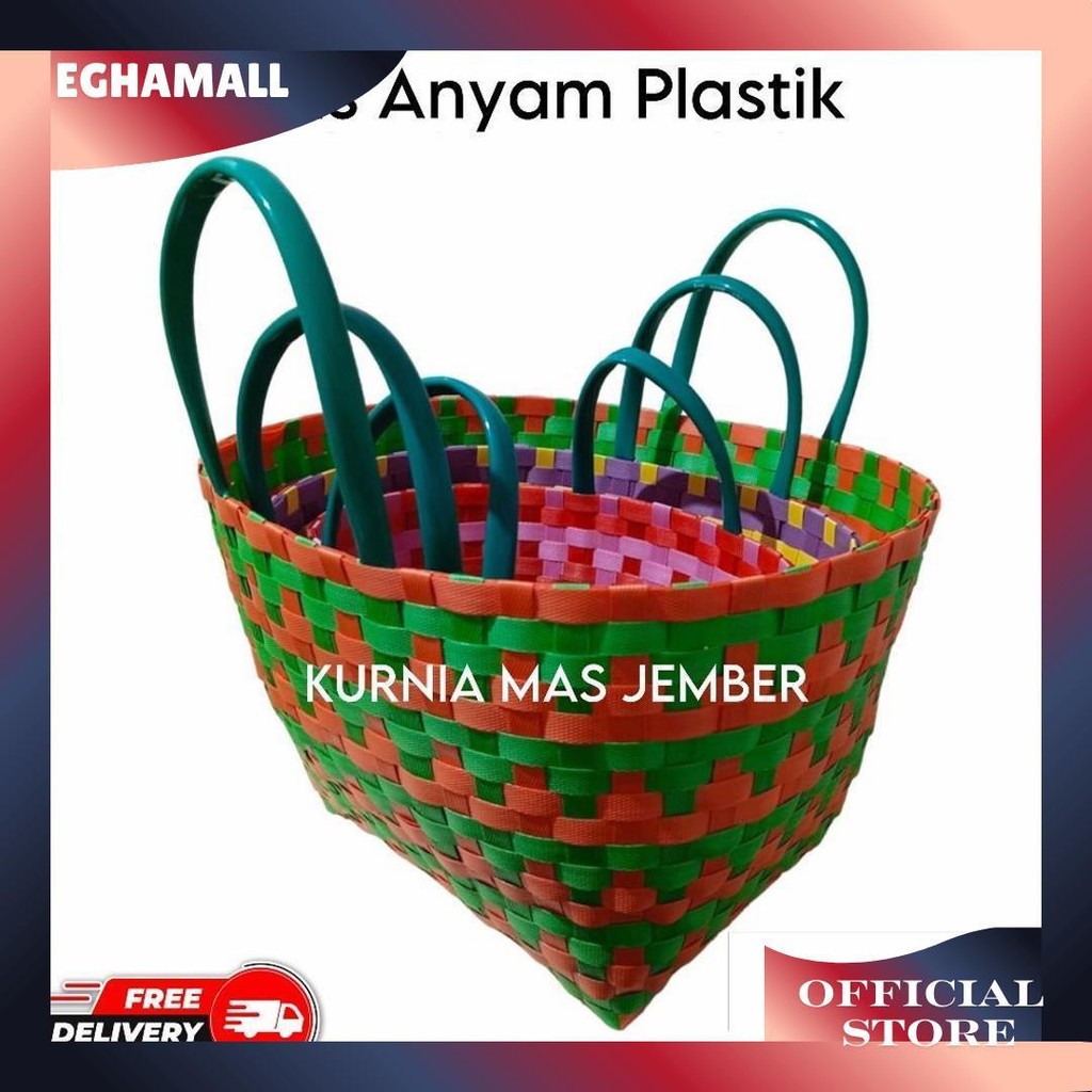 Tas Anyam Besar Tas Belanja Keranjang Pasar Anyam Plastik Kuat Grosir Tas Jali Gratis Ongkir