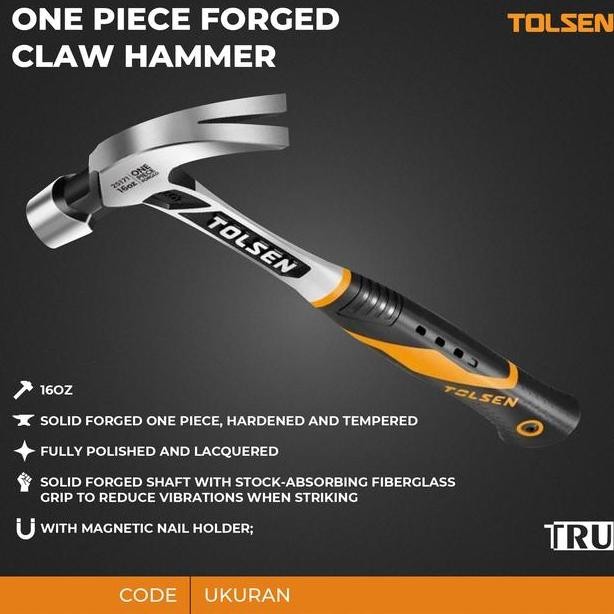 Professional One Piece Forged Claw Hammer Palu Kambing 16Oz Magnetic Nail 25171 Tolsen