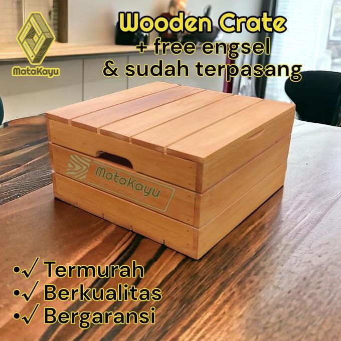 Wooden crate kotak peti kayu tutup storage box penyimpanan serbaguna 3