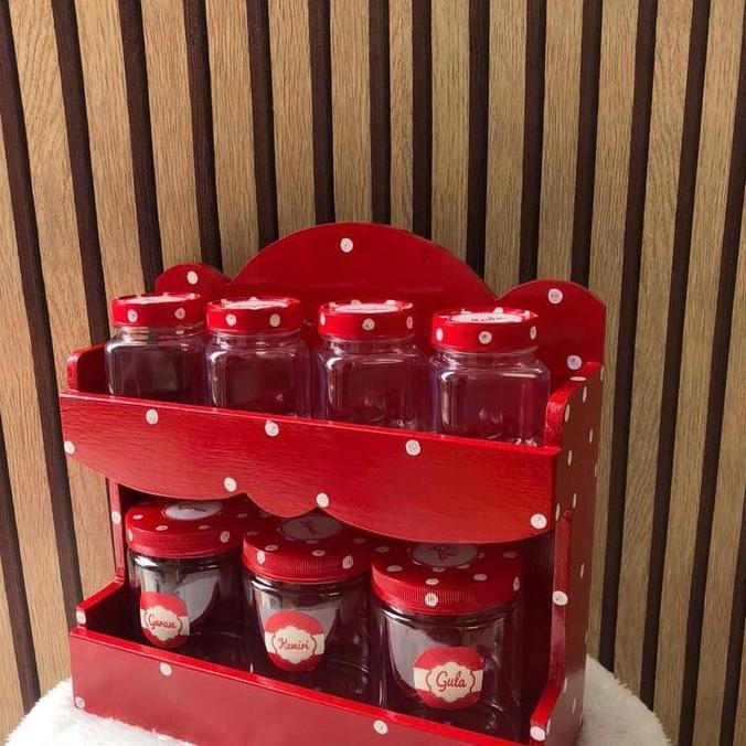 Rak bumbu 2 susun + 7 toples murah
