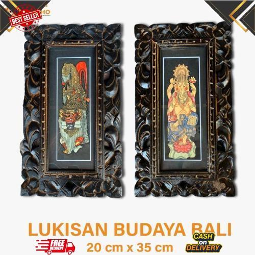 HotSale Lukisan Tradisi Bali 20 x35 cm - Lukisan Bingkai Bali - Bingkai Kayu Bali - Lukisan Bali - L