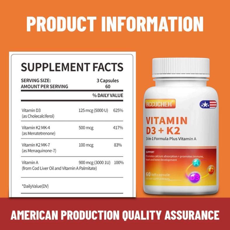 (Promo) Usa Vitamin D3 10.000 Iu + K2 + Vit A 3000Iu 60 Kapsul Original
