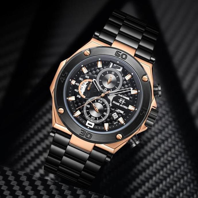 Buy 1 Get 1  Evans Jayden Jam Tangan Pria EJ9839 Rantai Stainless Steel Chronograph Kaca Sapphire Wa