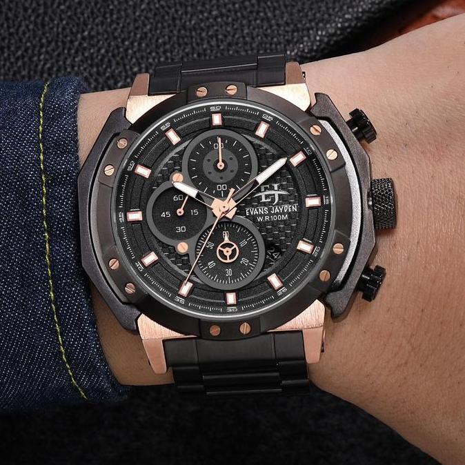 Buy 1 Get 1  Evans Jayden Jam Tangan Pria 9548 Rantai Stainless Steel Chronograph Kaca Sapphire Wate