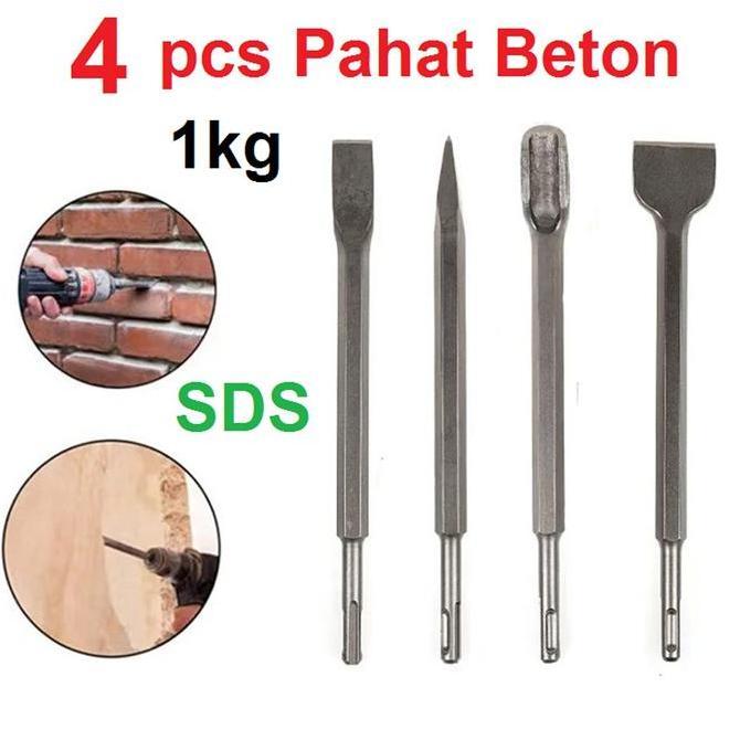 FANA Pahat Beton SDS 4Pcs Flat Chisel Bobok Beton Tembok Pahat Sekop Palu Listrik Gagang Bulat Ujung