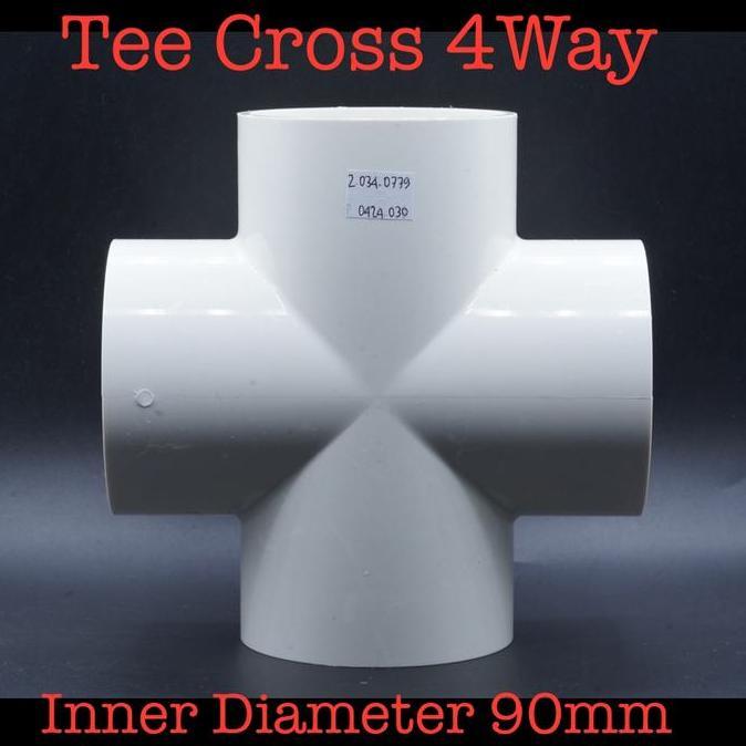 KEZOUKAKU- Fitting 4 Arah Way Tee T Cross White Inner Diameter 90mm 90 mm for Pipa PVC 3-1/4 inch Hi