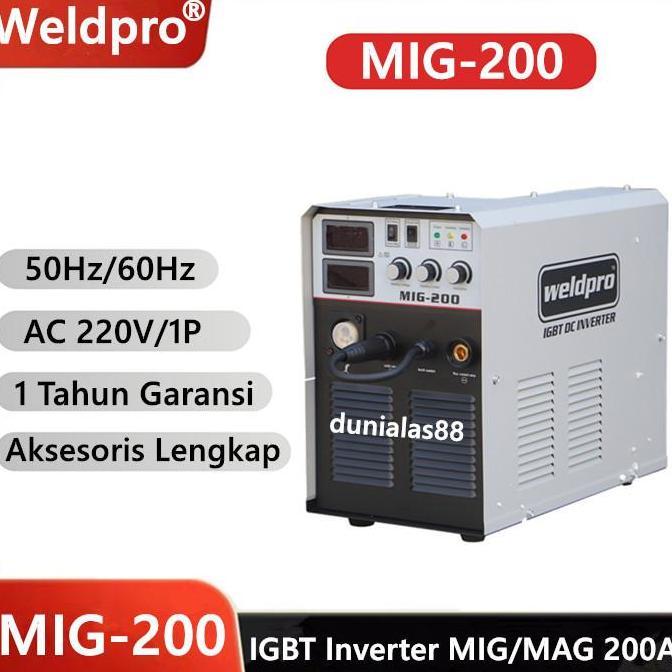 KAHONO Mesin Las MIG 200A CO Alat Trafo Las Tanpa Gas 15kg MIG-200 Weldpro