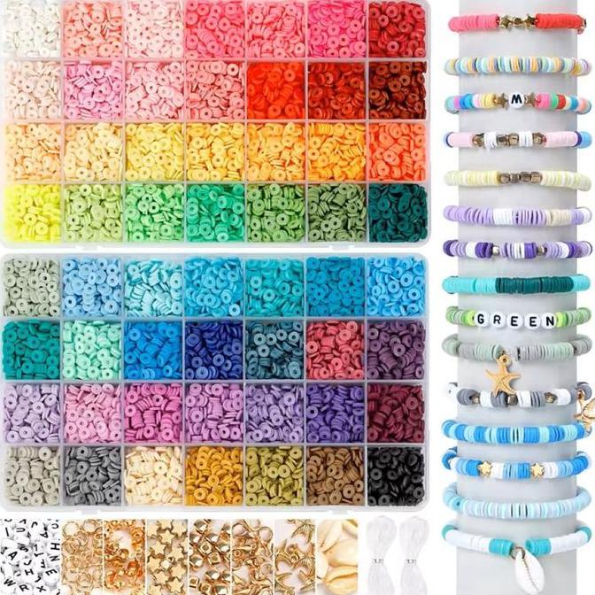 Clay Beads Bracelet Making Kit Flat Beads Boho Jewelry Making Acce Polymer Clay Chips Bead for DIY E