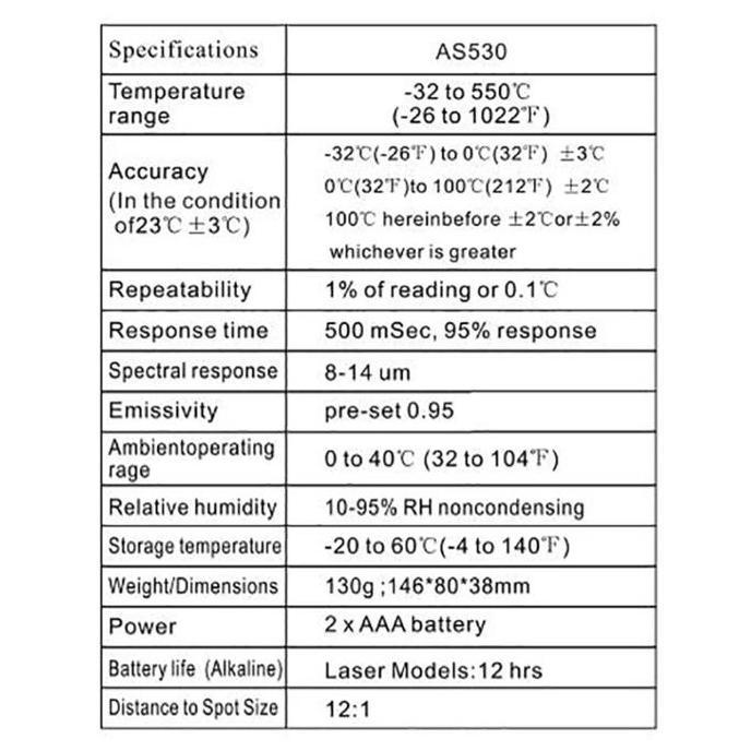 Smart Sensor As530 Infrared Lcd Termometer As530 Sensor Digital Lcd Handheld Industry Infrared Therm