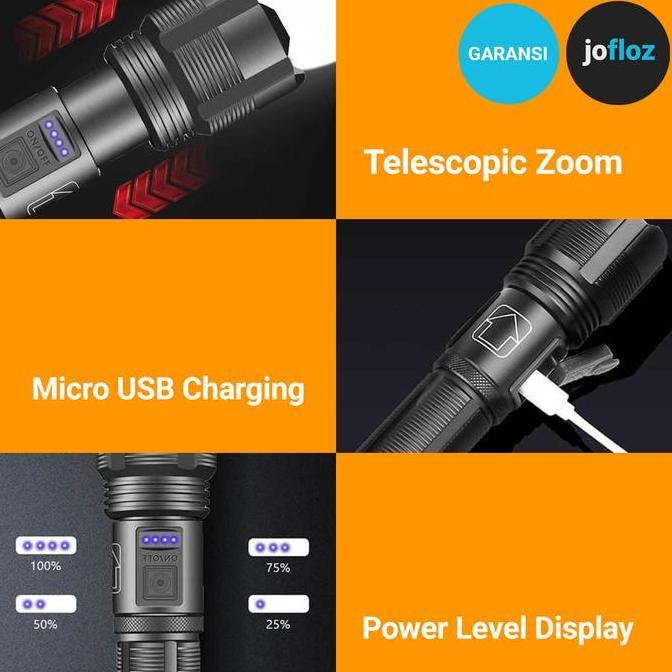 Senter Led Xhp70 Zoom +Baterai 18650 Adaptor Usb - Xhp 70 P7
