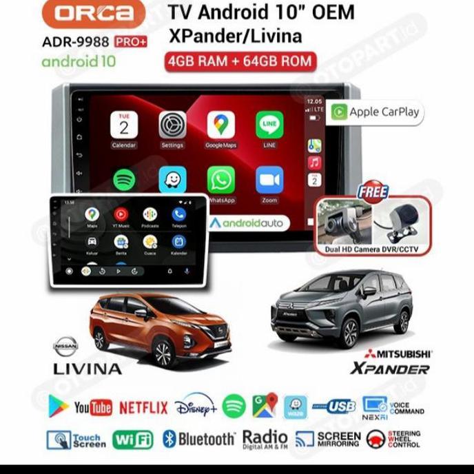 ANDROID ORCA ADR-9988 PRO+ &CAMERA DVR XPANDER 10"INCH murah