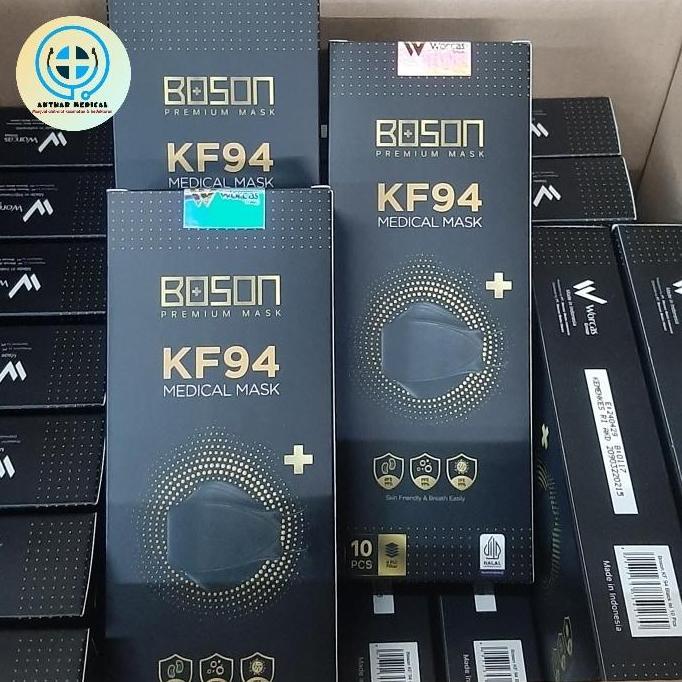Ready stock BOSON black series premium masker kf 94 4ply  isi 10 pcs hitam