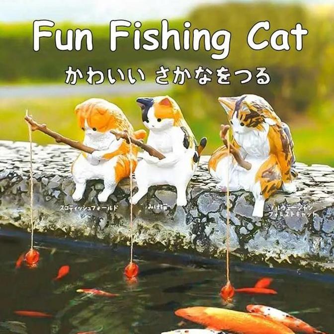 Patung Memancing Ornamen Streng Kucing Mancing Dekorasi Aquarium
