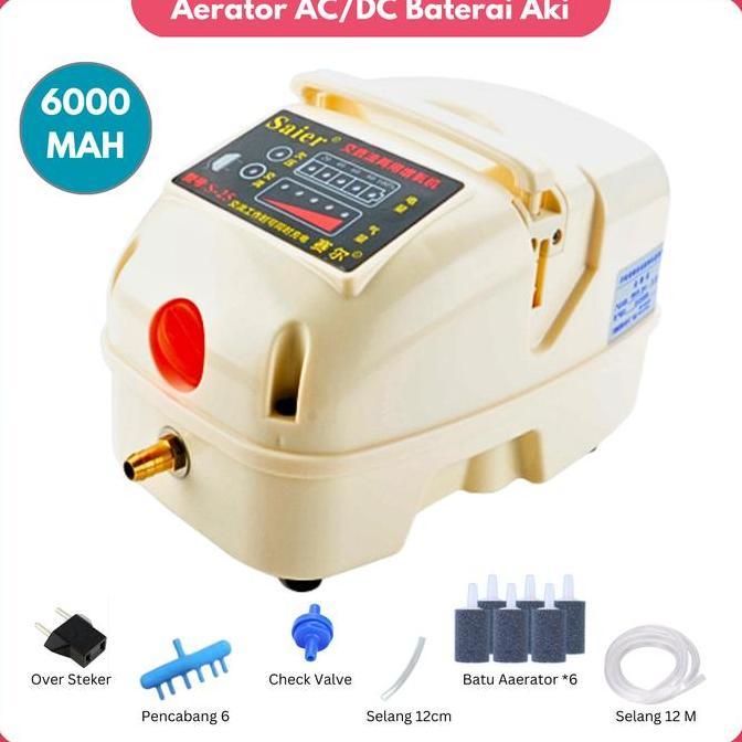 WISZCA- Pompa Aerator Baterai 6000 mAh Pompa Gelembung Udara AC DC Kolam Ikan Akuarium