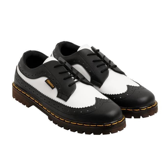 HASRA - Sepatu Kulit Boots Wingtip Hitam Putih Namakula