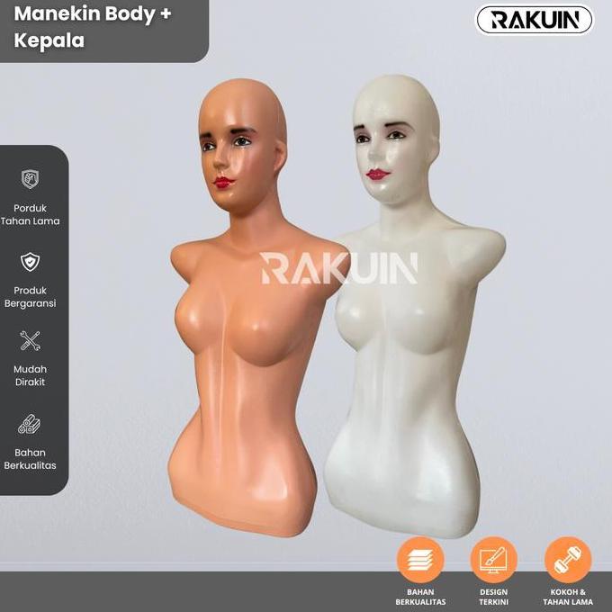 Manekin Body + Kepala Wanita - Patung boneka manekin bagian turso wanita dengan kepala rias - Rakuin