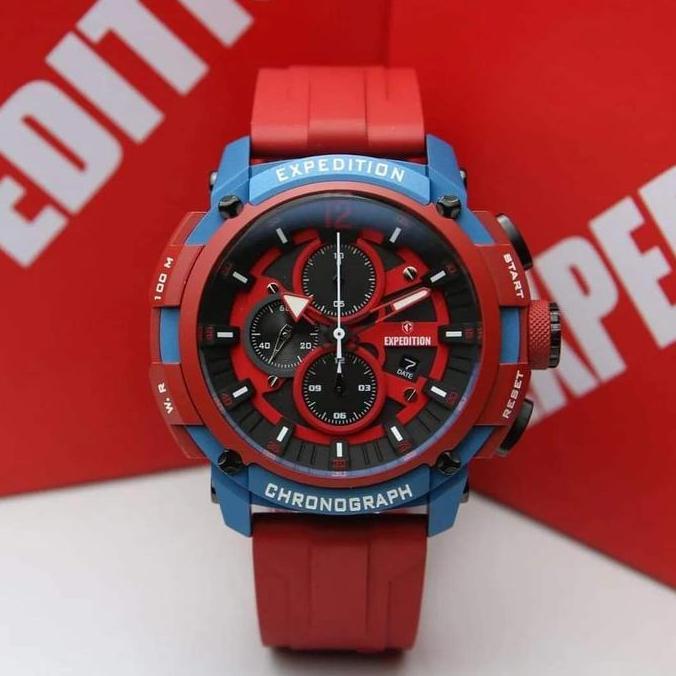 JAM TANGAN PRIA EXPEDITION E6781 E 6781 RED TOMBOL BLACK ORIGINAL terlaris