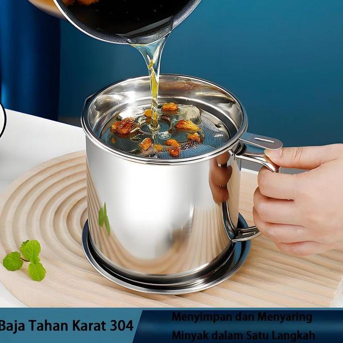 Teko Minyak Stainless Steel / dengan Saringan / Teko Penyaring Minyak 304 / Teko Minyak Dapur / Teko