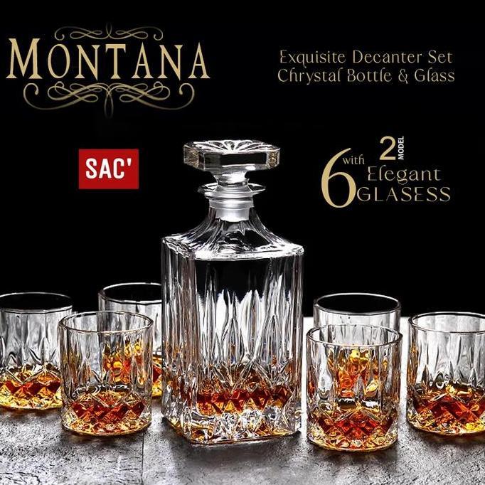 MONTANA Whiskey Decanter Set Bottle + 6 Whisky Glass Wine Botol Gelas TKP