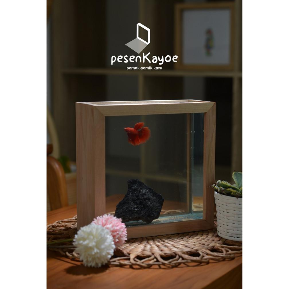 Aquarium Mini Kayu Handmade Estetik | Akuarium Kayu Mini Hias Meja Unik Dekorasi Ikan Cupang / Kecil