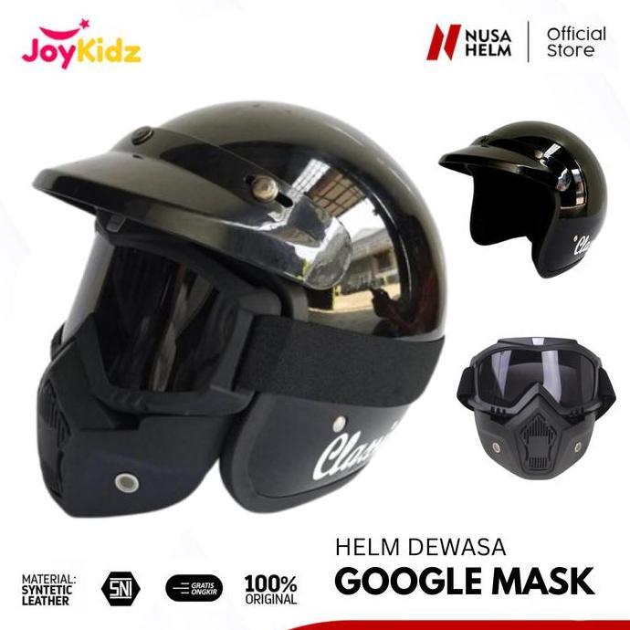 Helm Dewasa Retro Google Mask Remaja Balap Motor Pria Wanita Keren Kacamata Full Face