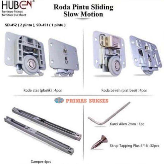 RODA Tanpa Rel Pintu Lemari Sliding Slow Motion Huben SD452 (2 Pintu)