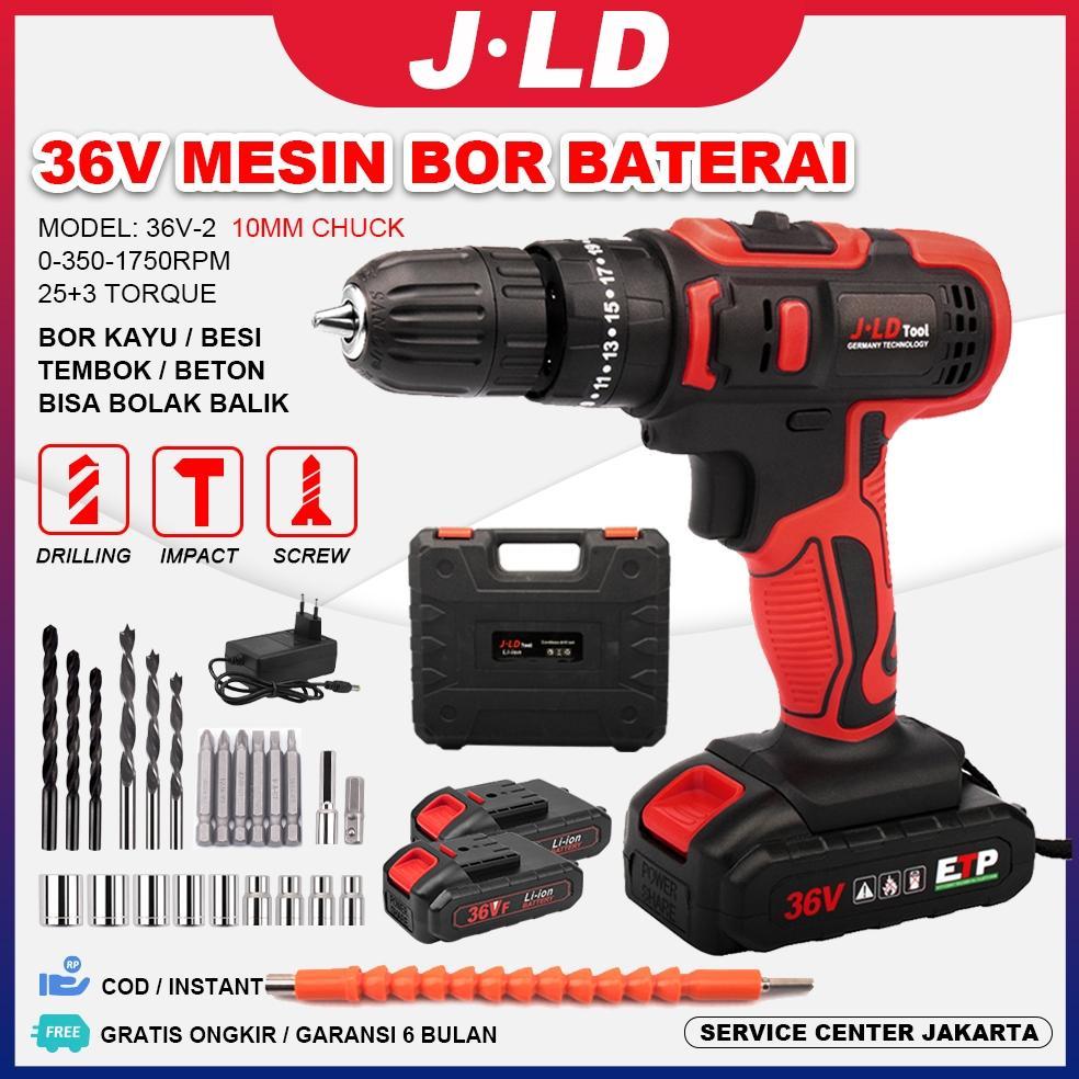 JLD 36vf Mesin Bor Baterai Tangan Cordless Drill impek baterai komplit 10mm bor beton/kayu/dinding/t