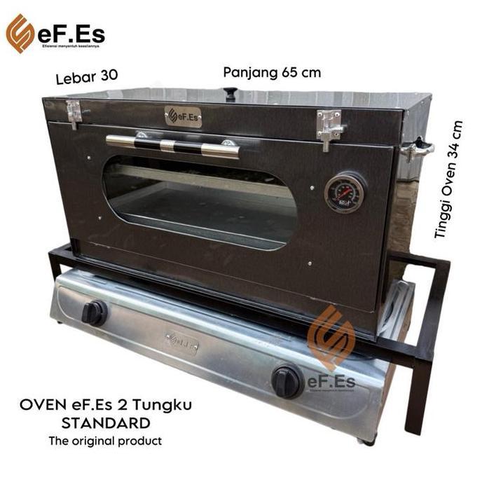 Oven kompor 2 tungku warna hitam ukuran 65x30x34cm gratis Loyang dan packing Kayu LS