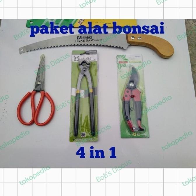 Promo satu set peralatan bonsai 4 in 1 gergaji lengkung catut bonsai gunting COD