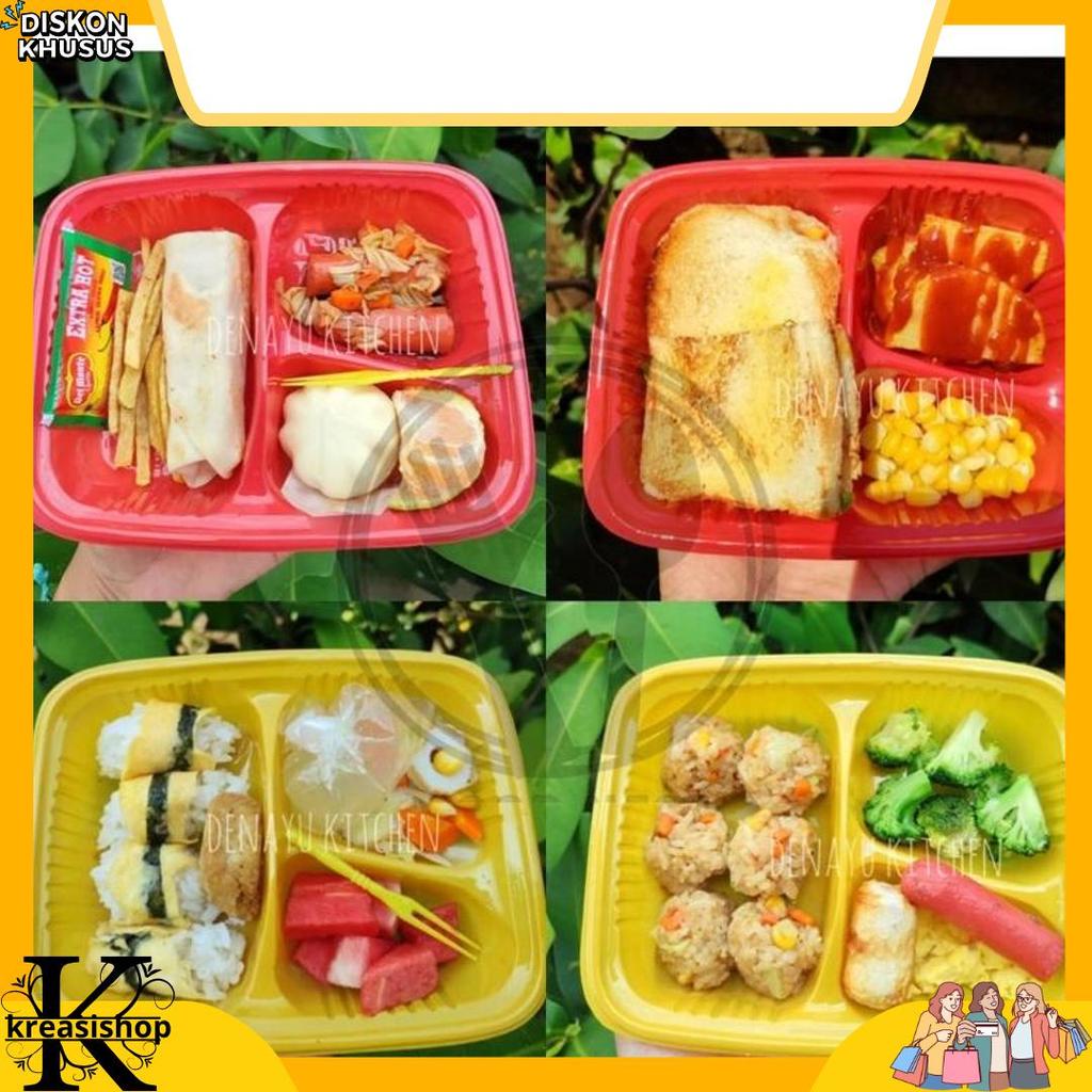 Baru [ISI 50 PC] MIKA BENTO MINI SEKAT 3 / MIKA BENTO MINI SIZE S DENGAN TUTUP / MIKA BENTO MINI / M